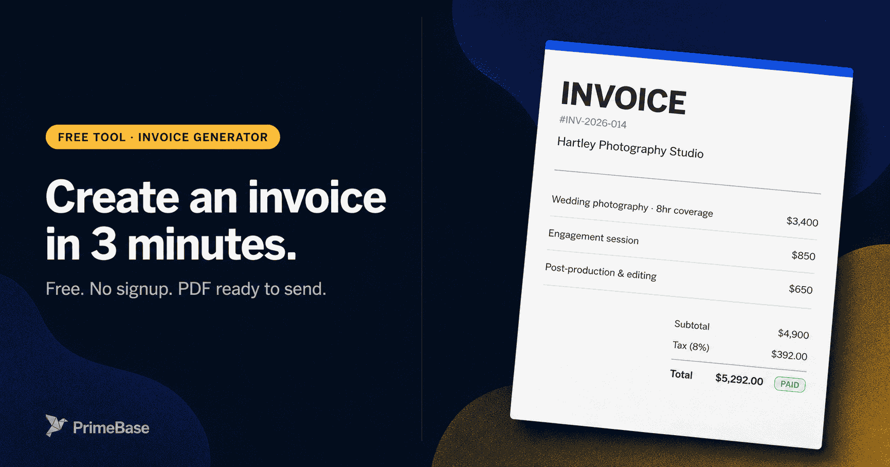 Free invoice generator — create professional invoices in 3 minutes.