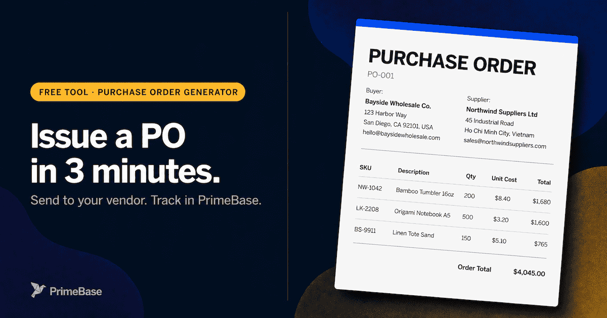 Free purchase order generator — create POs in 3 minutes.